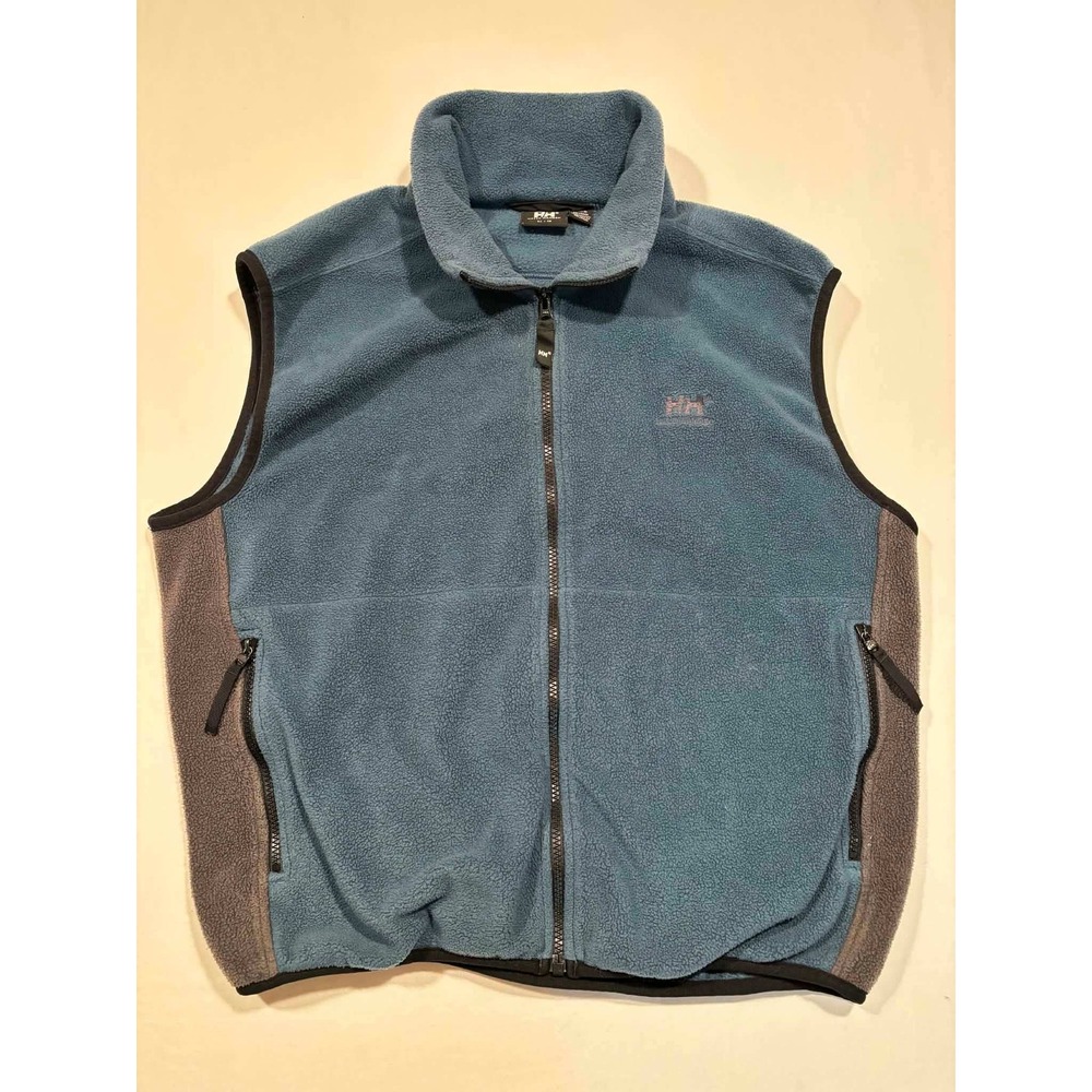 Helly Hansen Mens Fleece Vest XL Blue Gray Full Zip Colorblock Sleeveless Jacket
